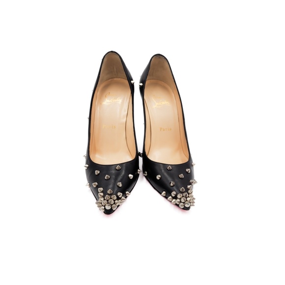 Christian Louboutin Black Leather Studded Spike Pumps Heels EU 37 - Picture 3 of 8